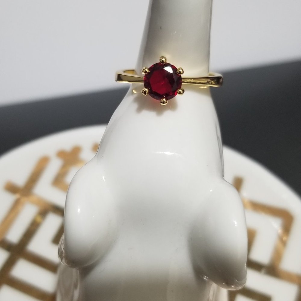 Poppy Engagement Ring 1k CZ Solitaire - Ruby Red on Yellow Gold - Picture 10 of 11
